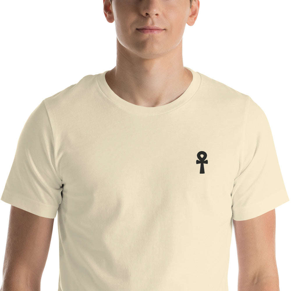 Black Ankh Embroidered Premium Unisex Cotton T-Shirt