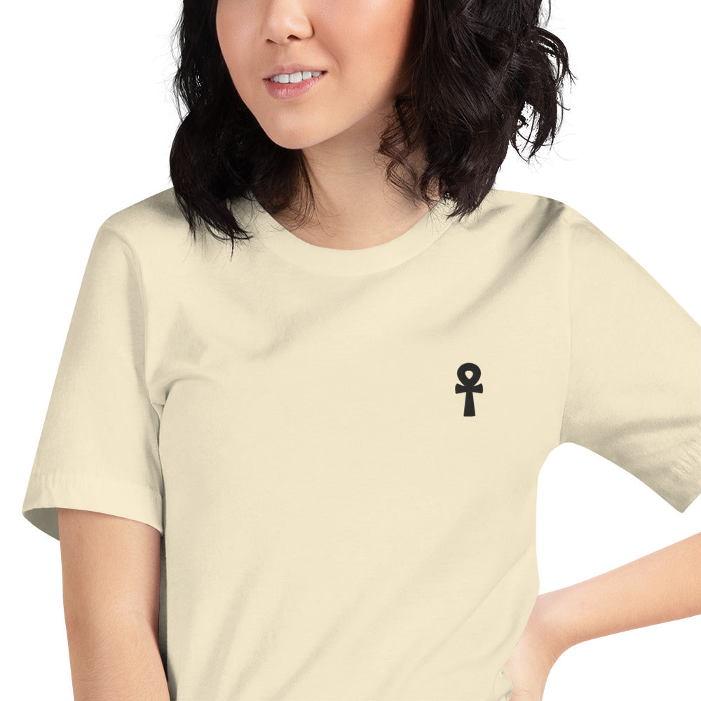 Black Ankh Embroidered Premium Unisex Cotton T-Shirt